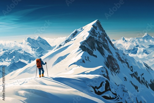 Winter hiking adventure snow covered mountain peaks and rocky hills in a stunning nature landscape