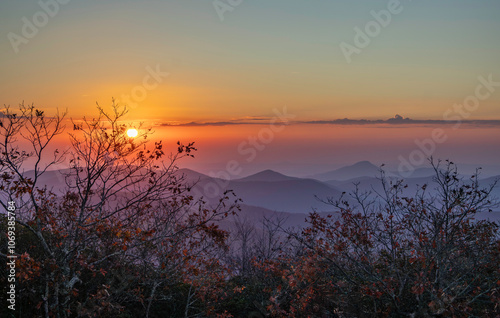 Fototapet Sunrise From the Summit of Blood Mountain on the Appalachian Trail in Georgia