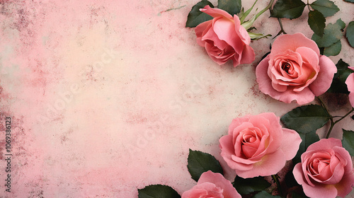 vintage background with pink roses on the right side