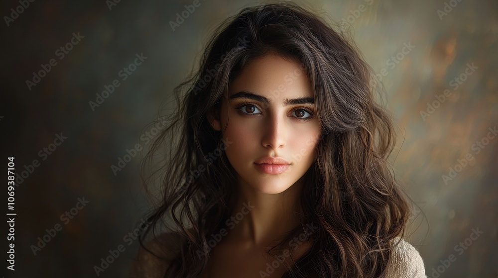 A woman with long brown hair is staring at the camera A woman with long brown hair is staring at the camera