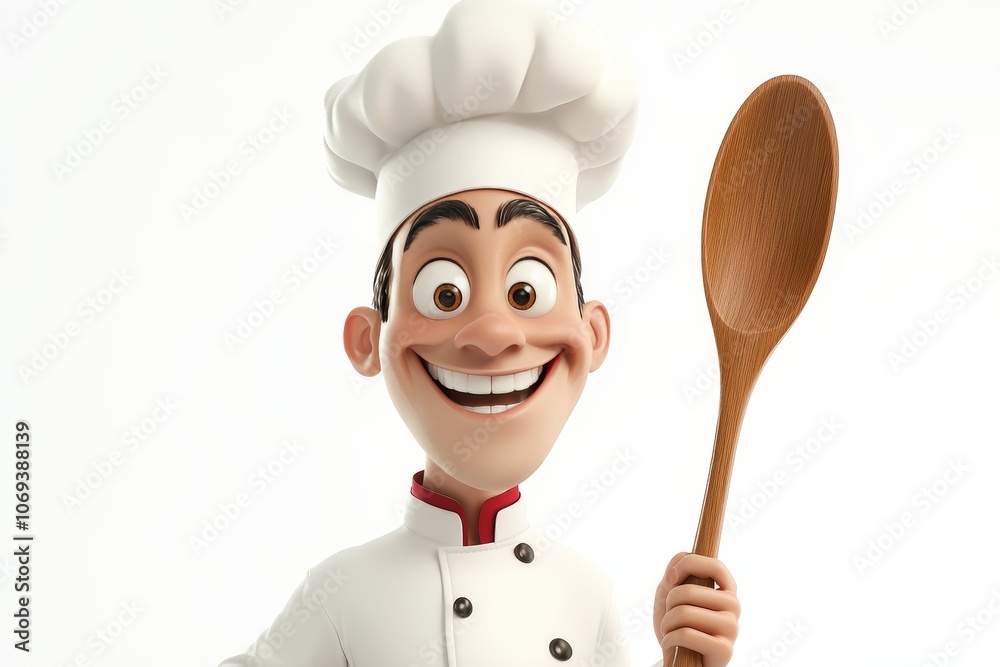 Cheerful chef clipart culinary artist with wooden spoon in vibrant kitchen setting Cheerful chef clipart culinary artist with wooden spoon in vibrant kitchen setting