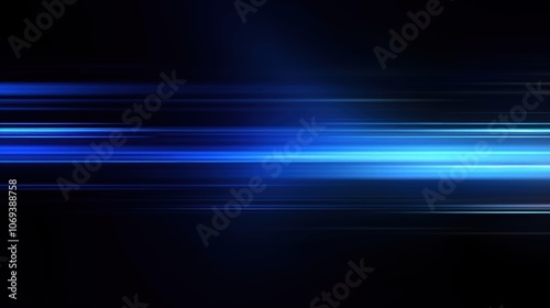 Abstract Blue Light Streaks on Black Background, Representing Speed and Technology