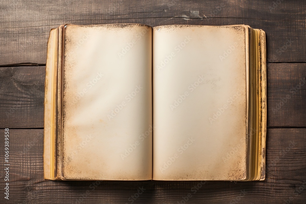 Old book on a wooden background. Top view with copy space. Old book on a wooden background. Top view with copy space.