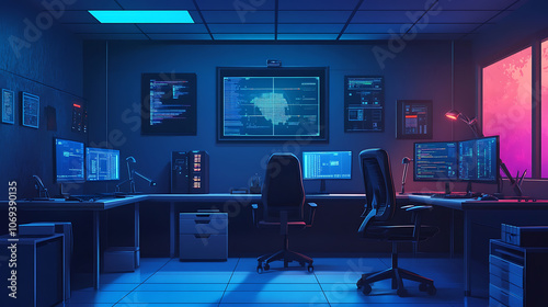 modern interior of technological security room