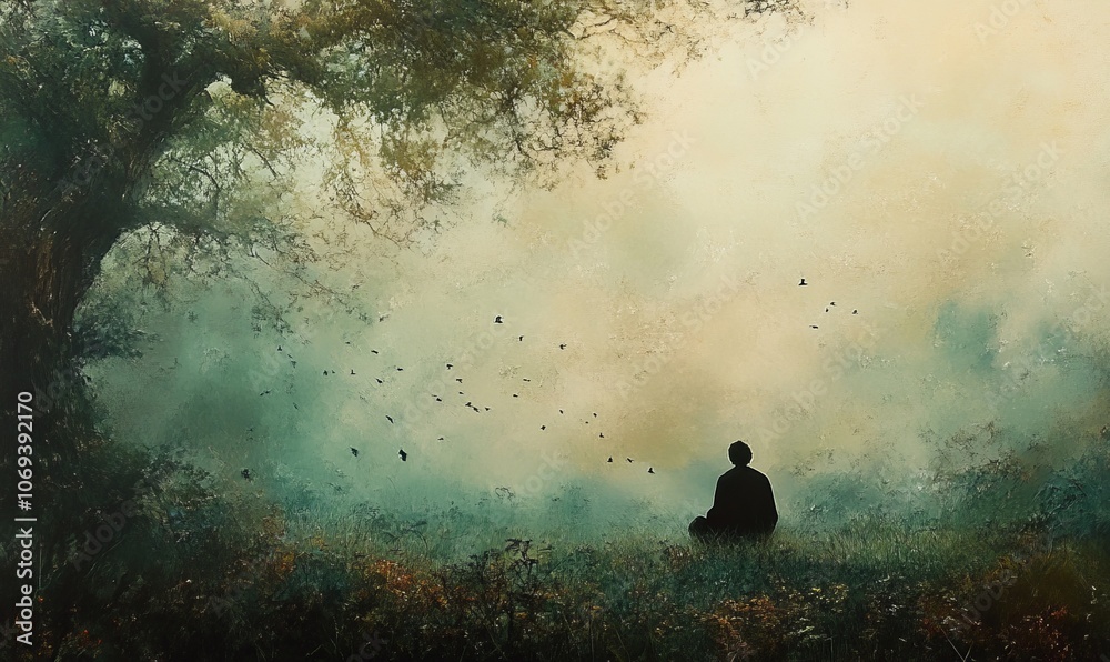 The image capture a peaceful and contemplative moment, retaining the artistic essence of the previously The image capture a peaceful and contemplative moment, retaining the artistic essence of the previously