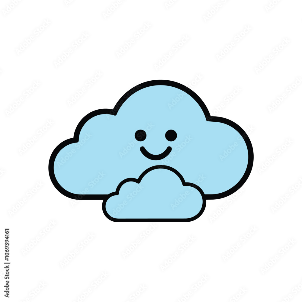Obraz premium A smiling blue cloud illustration on a white background, conveying a cheerful and playful mood.