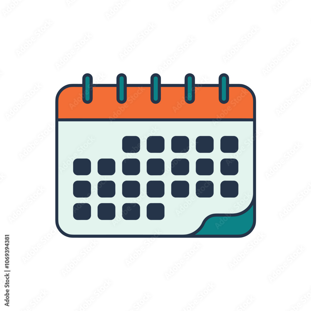 Illustration of a colorful calendar page with a spiral binding and square date boxes, highlighting time management and organization. Illustration of a colorful calendar page with a spiral binding and square date boxes, highlighting time management and organization.