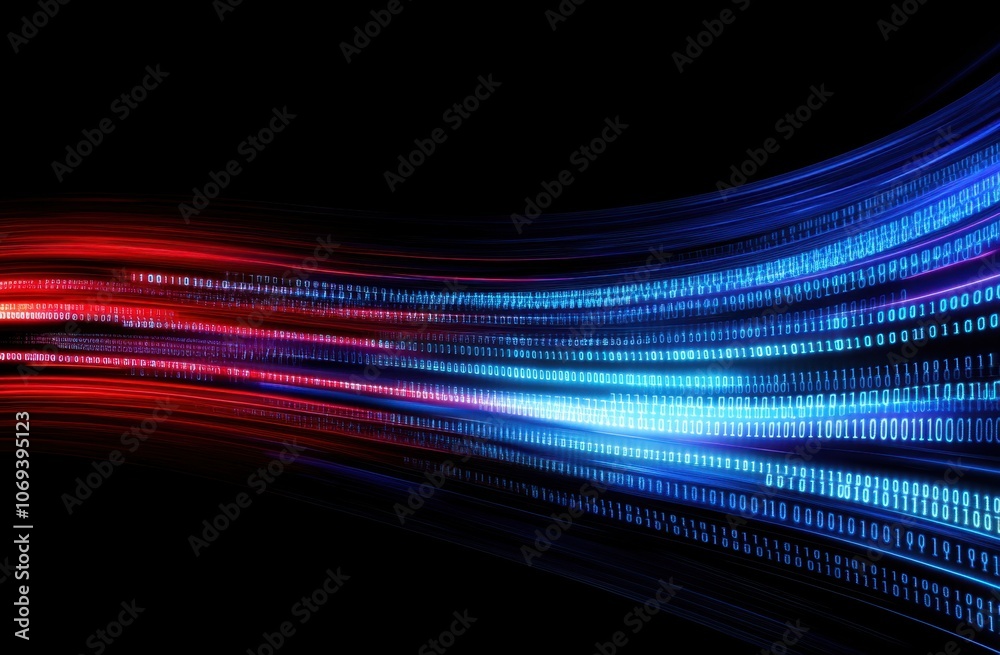 Abstract background with binary code and light streaks on black, a data technology concept Abstract digital backdrop with blue, green, and red gradient colors, glowing lines of computer Generative AI Abstract background with binary code and light streaks on black, a data technology concept Abstract digital backdrop with blue, green, and red gradient colors, glowing lines of computer Generative AI