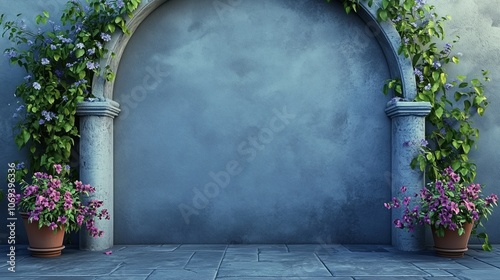 minimalist arched wall grey color potted plants elegant architectural photo photo