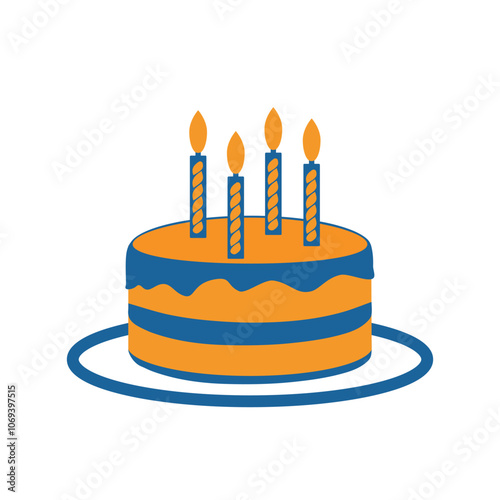 Orange and blue vector illustration of a cake with candles isolated on a white background