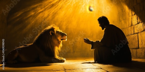 Dramatic abstract background of Daniel in the lion s den with deep shadows and biblical themes photo