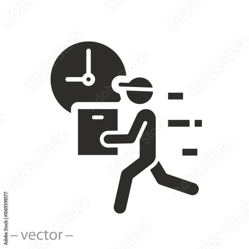 man with box, fast courier delivery icon, distribution deliver, logistics, flat symbol