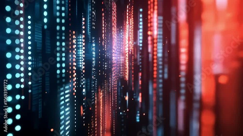 Wallpaper Mural A digital backdrop featuring vibrant blue and red lights resembling data streams, creating a futuristic and abstract atmosphere. Torontodigital.ca