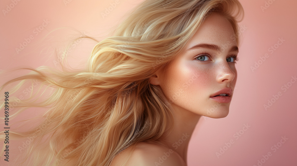 beautiful blond hair model side profile with a voluminous long luxury hairstyle beautiful blond hair model side profile with a voluminous long luxury hairstyle