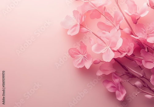 Pink Floral Branch on Soft Background	