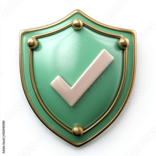 Green shield checkmark security 3d isolated on white background
 photo