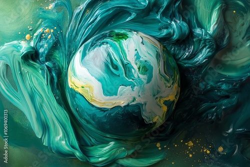 Globe avec des éclats de peinture teal et vert émeraude.. photo