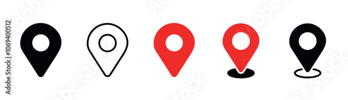 Location icons vector flat simple collection on white background. Location marker or pointer symbol, navigation for web, app, logo. 