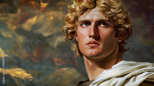 Portrait of Alexander the Great with Intense Expression and Flowing Hair