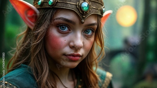  Mystical Elf Princess with Emerald Crown Portrait photo