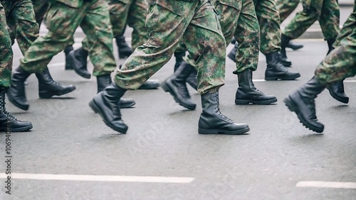 Military Marching Feet Close-Up for Patriotic and Defense Themes