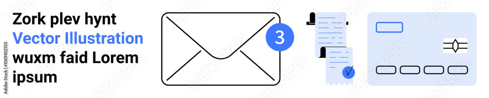 Envelope icon with notification badge, documents, and keyboard icon. Ideal for email services, productivity tools, digital communication, office software, messaging apps, notification systems Envelope icon with notification badge, documents, and keyboard icon. Ideal for email services, productivity tools, digital communication, office software, messaging apps, notification systems
