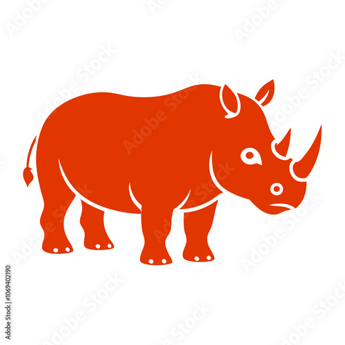 Bold red rhinoceros silhouette on bright white background: striking vector icon for wildlife and conservation themes