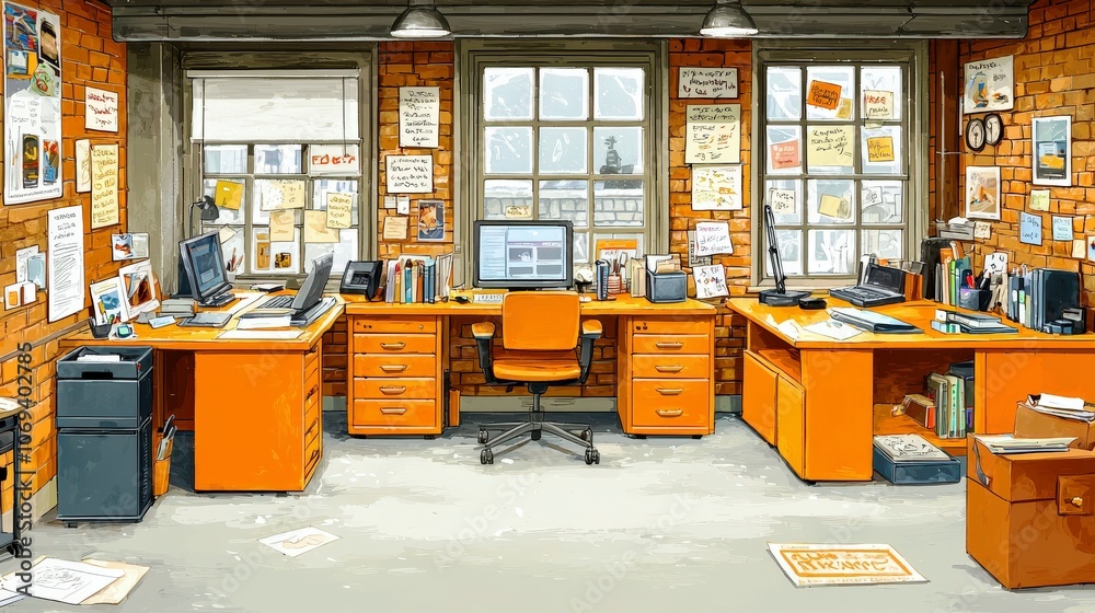 Obraz premium Modern Vibrant Digital Painting of Office Interior
