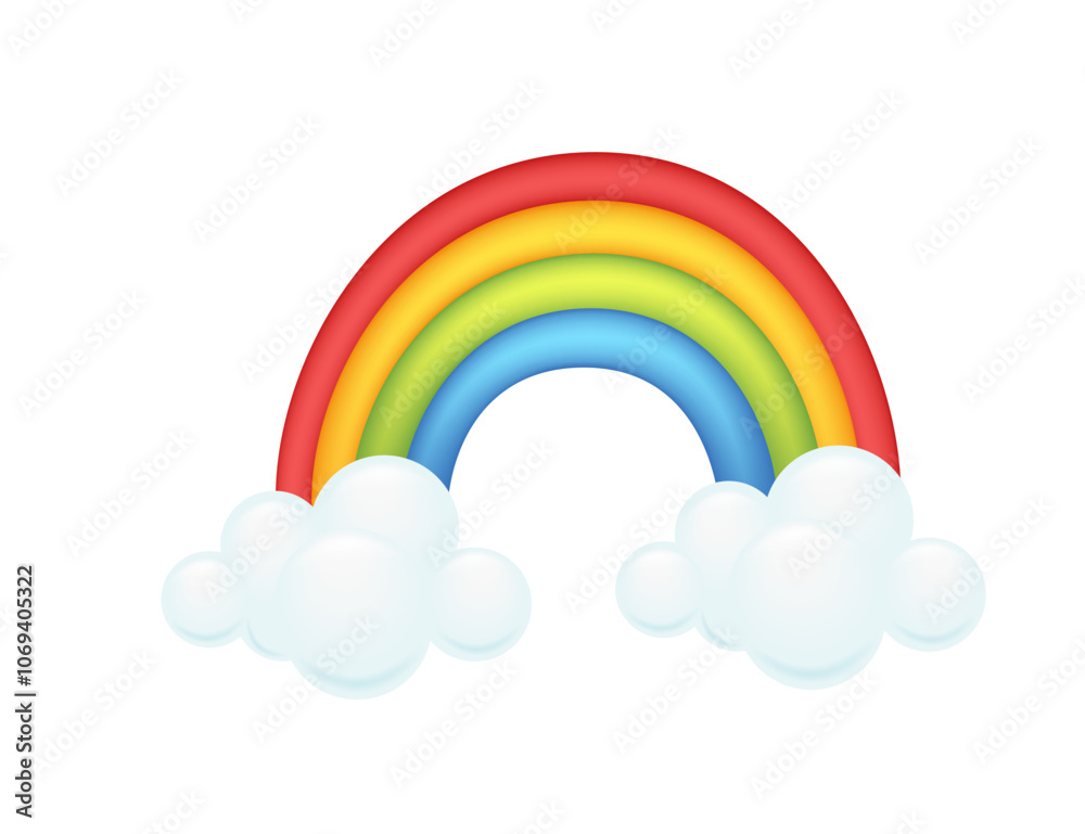 Rainbow with fluffy clouds, ideal for children projects, positivity themes, or weather-related designs. Symbolizes hope and happiness. Vector illustration Rainbow with fluffy clouds, ideal for children projects, positivity themes, or weather-related designs. Symbolizes hope and happiness. Vector illustration