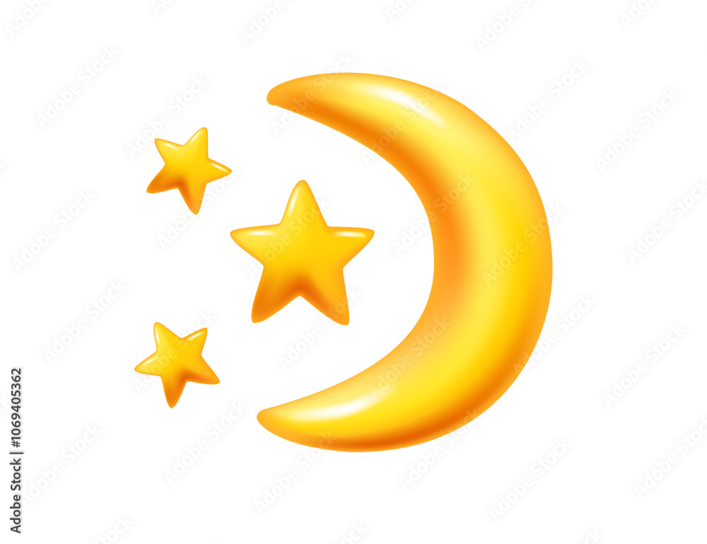 Yellow crescent moon with stars, representing night sky and celestial themes. Great for children's designs, bedtime stories, or dream-related projects. Vector illustration Yellow crescent moon with stars, representing night sky and celestial themes. Great for children's designs, bedtime stories, or dream-related projects. Vector illustration