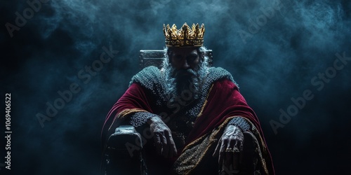 Dramatic abstract representation of King Herod in dark tones with intense historical elements, biblical scene, religious concept