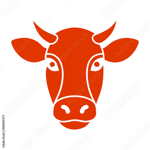 Gentle red cow face icon on clean white background: charming vector design for farming and agriculture themes