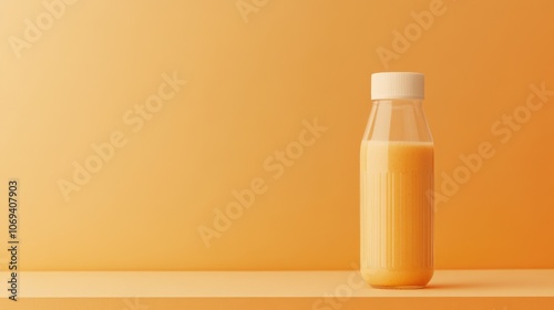 Minimalist orange juice bottle on monochrome background