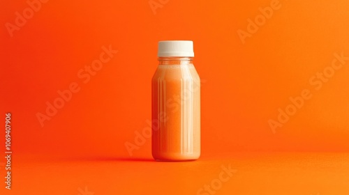 Minimalist orange smoothie bottle against bright background