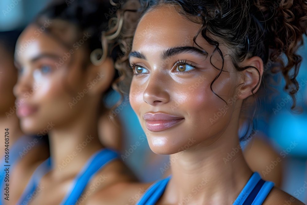Joyful Women in Group Fitness Class with Radiant Smiles and Positive Energy
