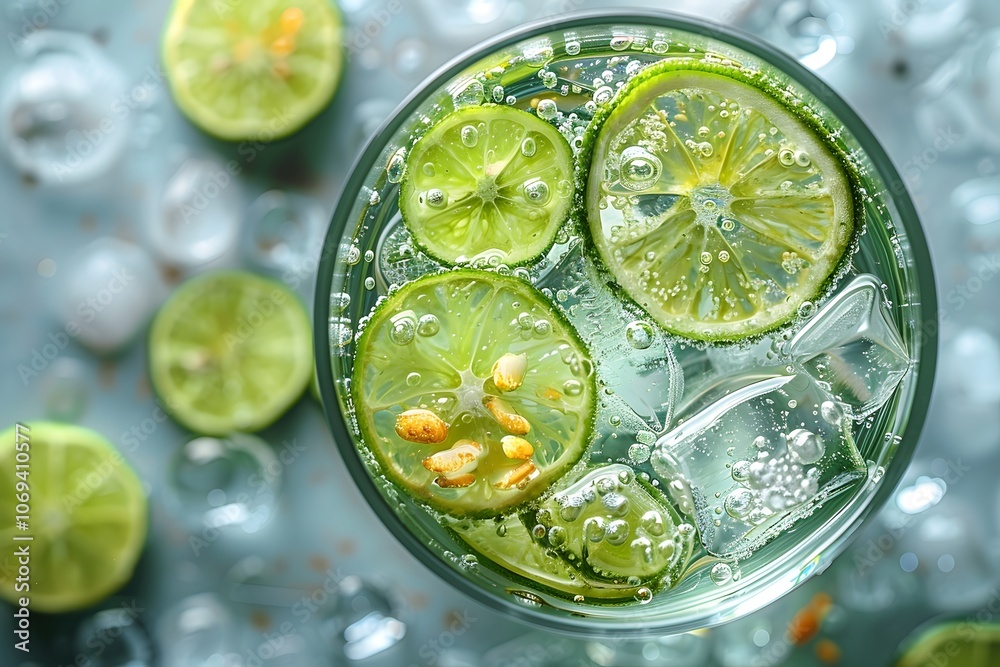 Refreshing Lime and Sparkling Water Beverage with Ice Cubes Refreshing Lime and Sparkling Water Beverage with Ice Cubes