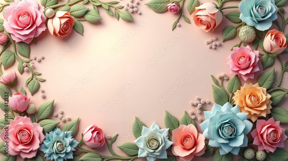 Rococo-Style Pink Rose Wallpaper with Gold Border, and Floral Motif