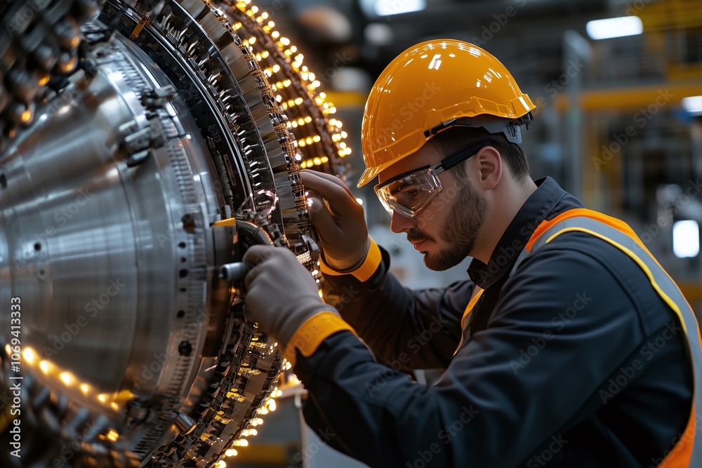 Engineer Inspects Jet Engine Components for Optimal Performance Engineer Inspects Jet Engine Components for Optimal Performance