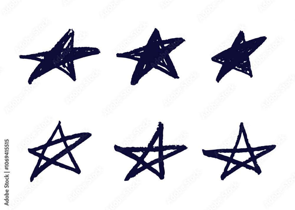Hand drawn star set. Stars with grunge texture. Chalk scribble design elements. Hand drawn star set. Stars with grunge texture. Chalk scribble design elements.