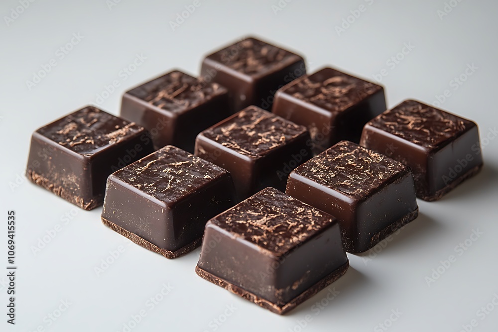 A tempting arrangement of fine dark chocolate squares. A tempting arrangement of fine dark chocolate squares.