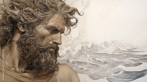 Odysseus Gazing Over the Sea in an Ethereal Landscape