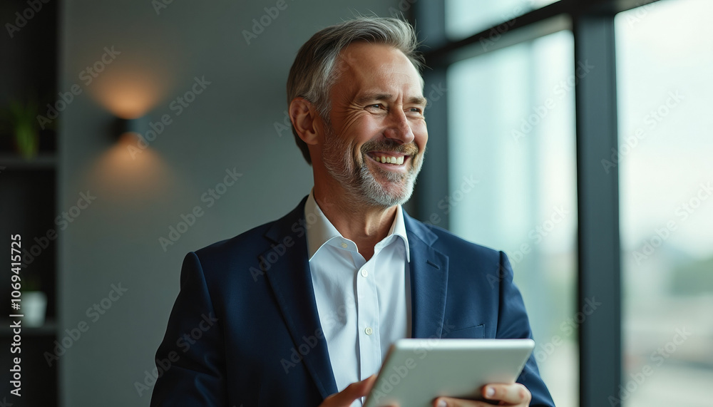 Businessman with Tablet in Modern Office Businessman with Tablet in Modern Office