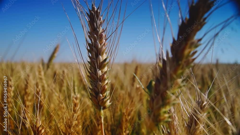 Wheat fields in the foreground and close-up, clear sky Wheat fields in the foreground and close-up, clear sky