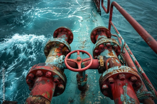 Gas pipeline valves situated on the sea surface, highlighting their importance in oil and gas