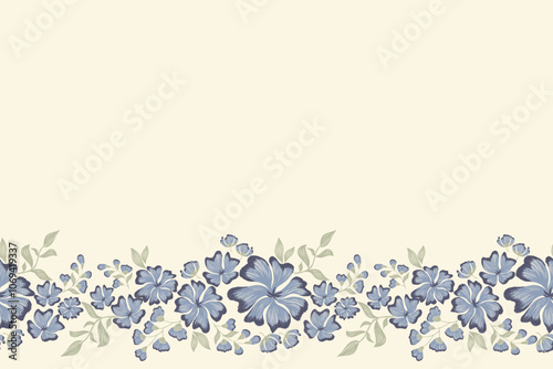 Blue floral wallpaper pattern damask vintage ethnic flowers motif textured victorian modern design hand drawn vector illustration.