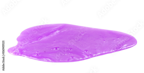 Purple pink sleaze puddle, slime isolated on white background, with clipping path, side view	