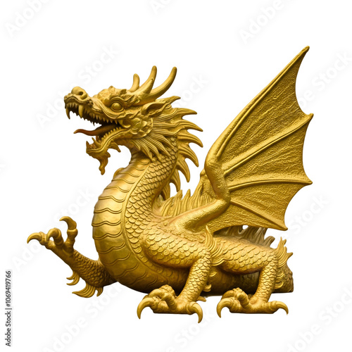 Giant golden Chinese dragon on isolate background