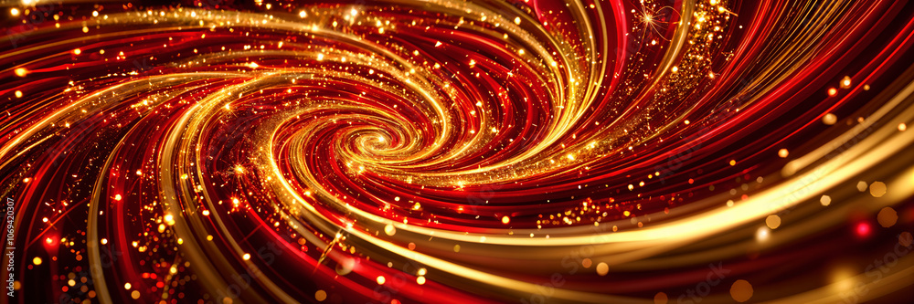 Obraz premium Vibrant, swirling pattern composed of red and gold hues with a bokeh effect that gives it a dynamic and festive appearance.