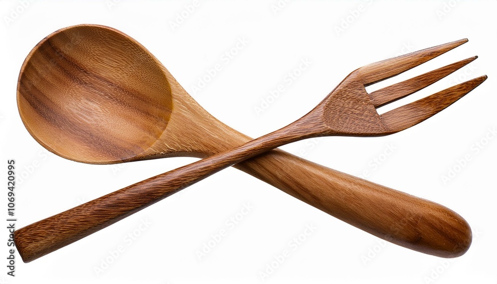 wooden spoon and fork on isolate White background, PNG wooden spoon and fork on isolate White background, PNG