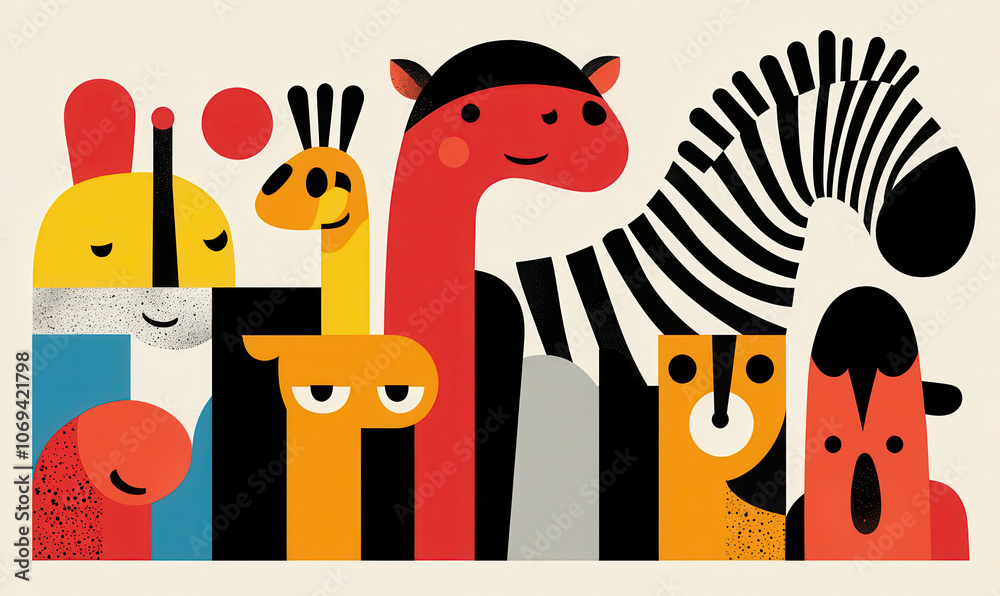 Playful Abstract Animal Art Celebrating Geometric Forms and Bold Colors Playful Abstract Animal Art Celebrating Geometric Forms and Bold Colors